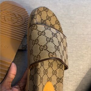 Gucci Beige and Brown Monogram Sandals